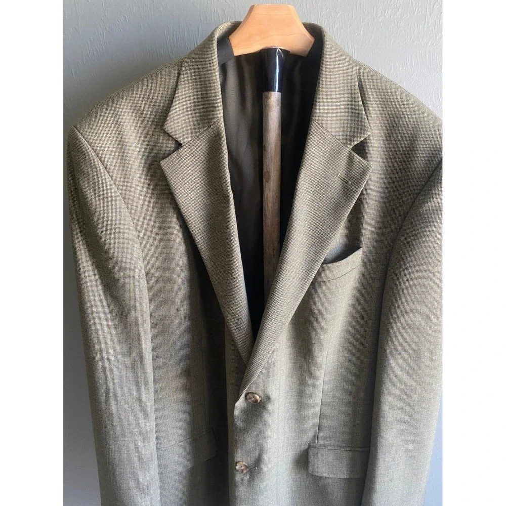 Oscar de la renta  Olive Green Micro Check Windowpane Two‎ Button Blazer.
